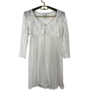 Val Mode Lingerie White Lace Mesh Sheer Small vintage polyester Robe Topper